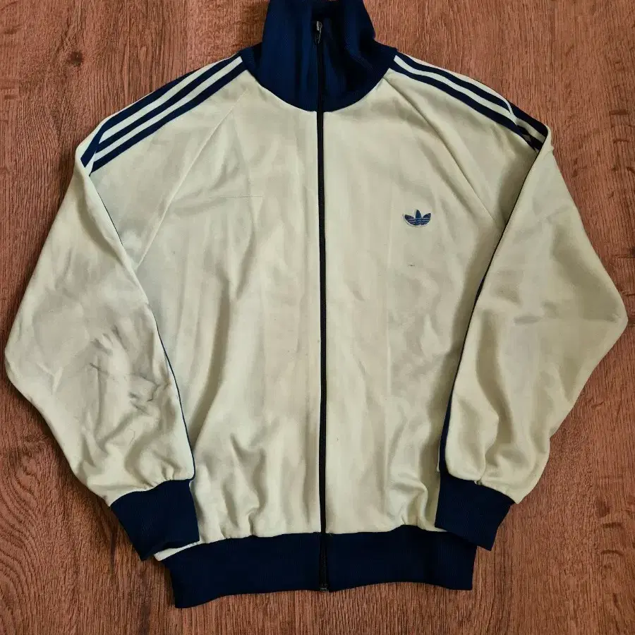 80s Adidas 아디다스 크림/블루 스트라이프 저지