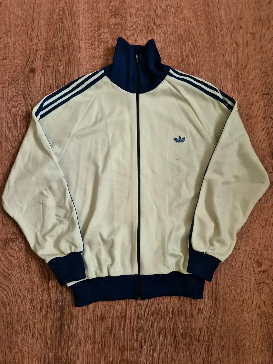 80s Adidas 아디다스 크림/블루 스트라이프 저지