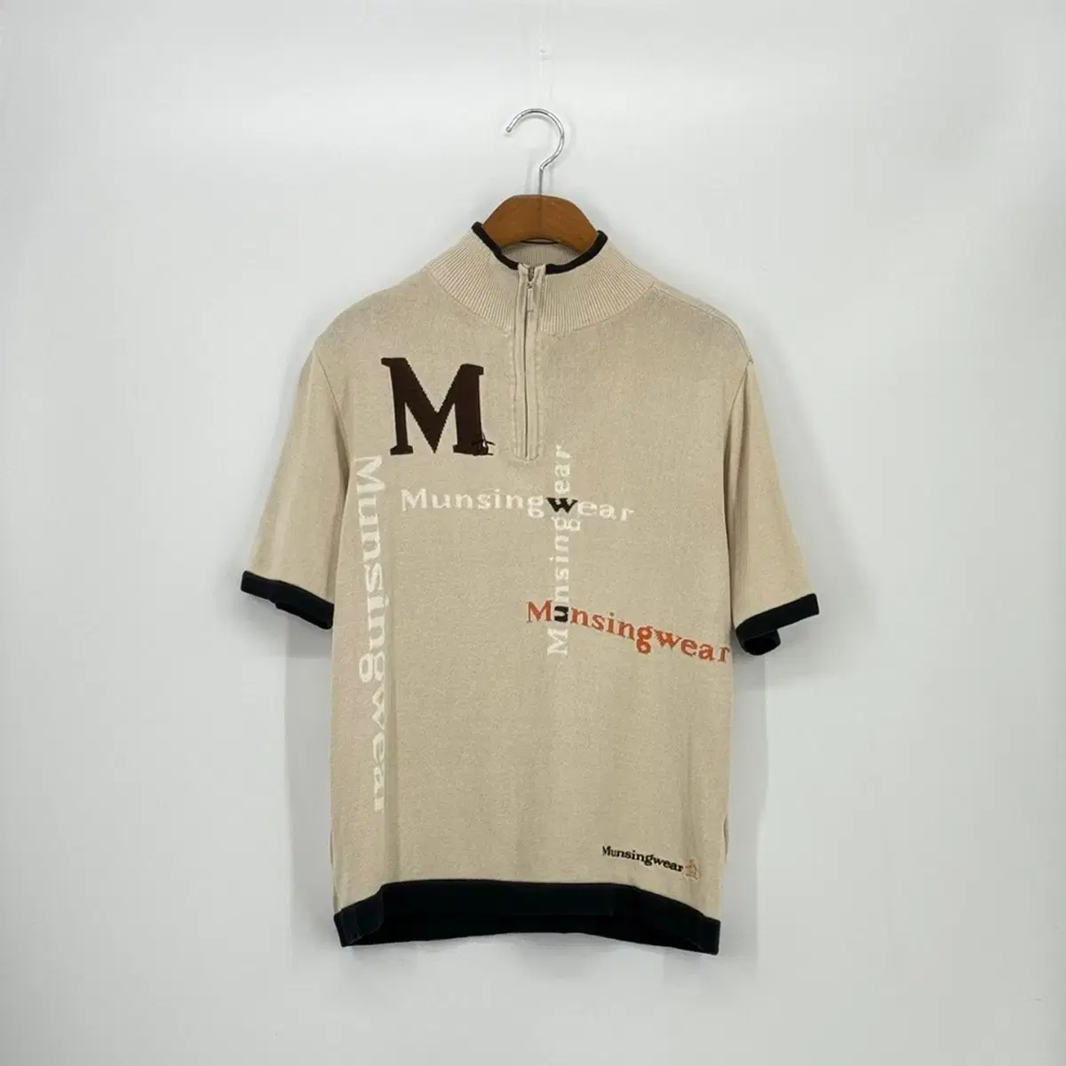 Moonsing wear vahn pola short sleeve knit (M size / BEIGE)