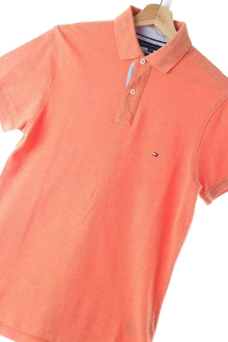 (M) Tommy Hilfiger Short sleeve kara T-shirt Orange cotton plain limited edition-C898