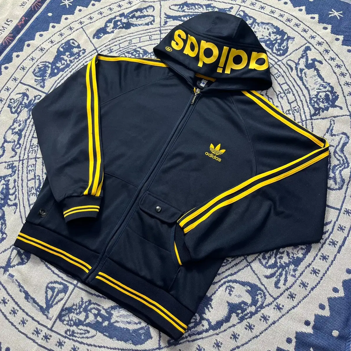 [ADIDAS] 90'S Adidas Jaspo Hooded Jersey Track Top Black/No