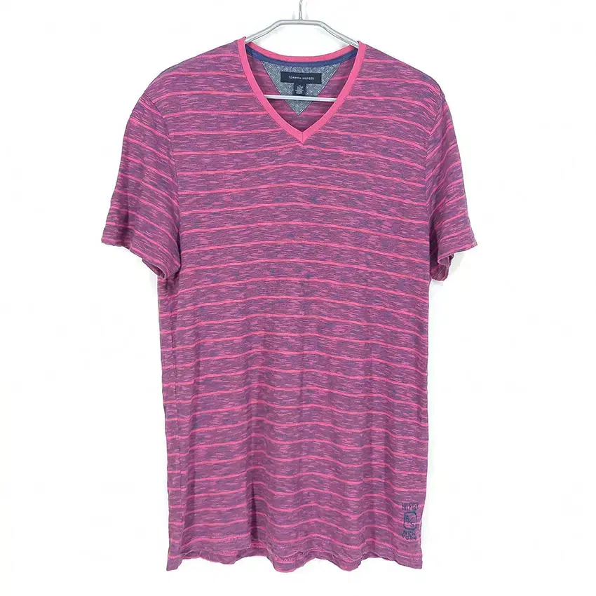 Tommy Hilfiger Men's V-Neck Striped Short-Sleeved Tee, Pink (HU30955)