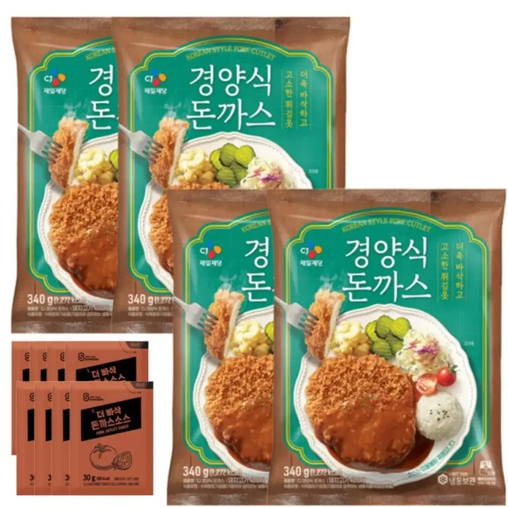 CJ 경양식 돈까스 340G 4개 + 돈까스 소스 8개 증정