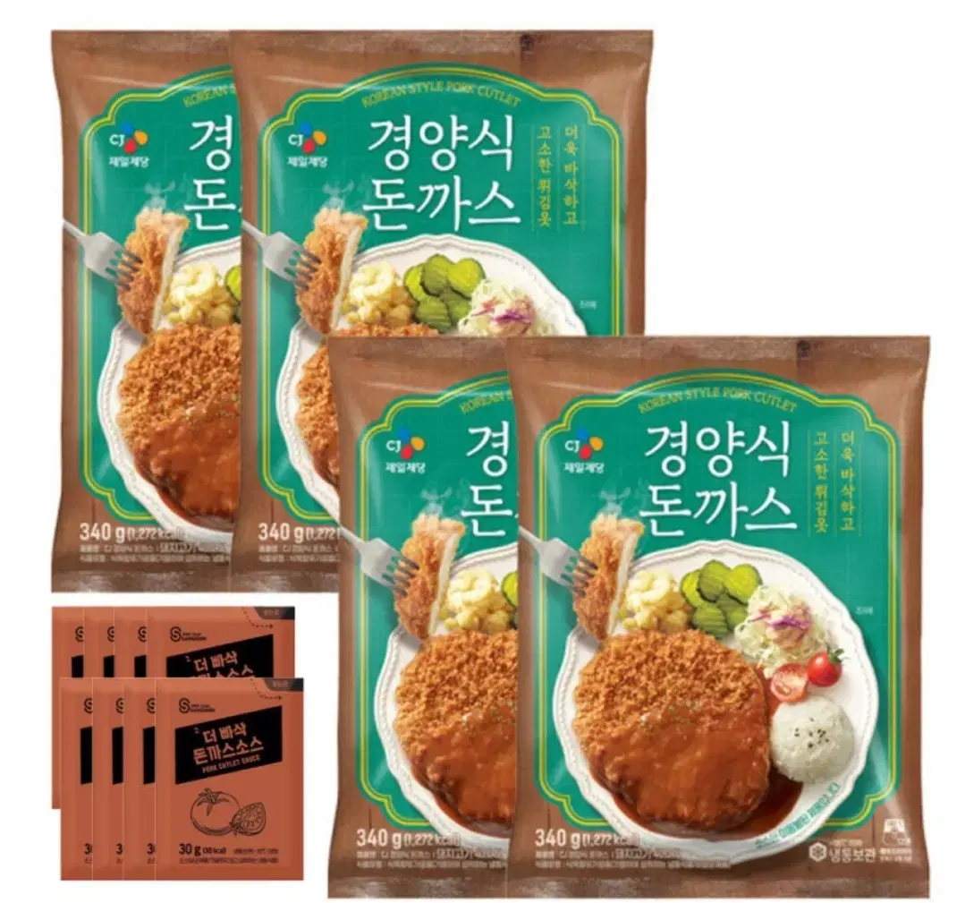 CJ 경양식 돈까스 340G 4개 + 돈까스 소스 8개 증정