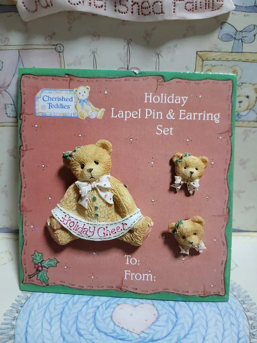 Cherry Shades Teddies Brooch & Earrings Set