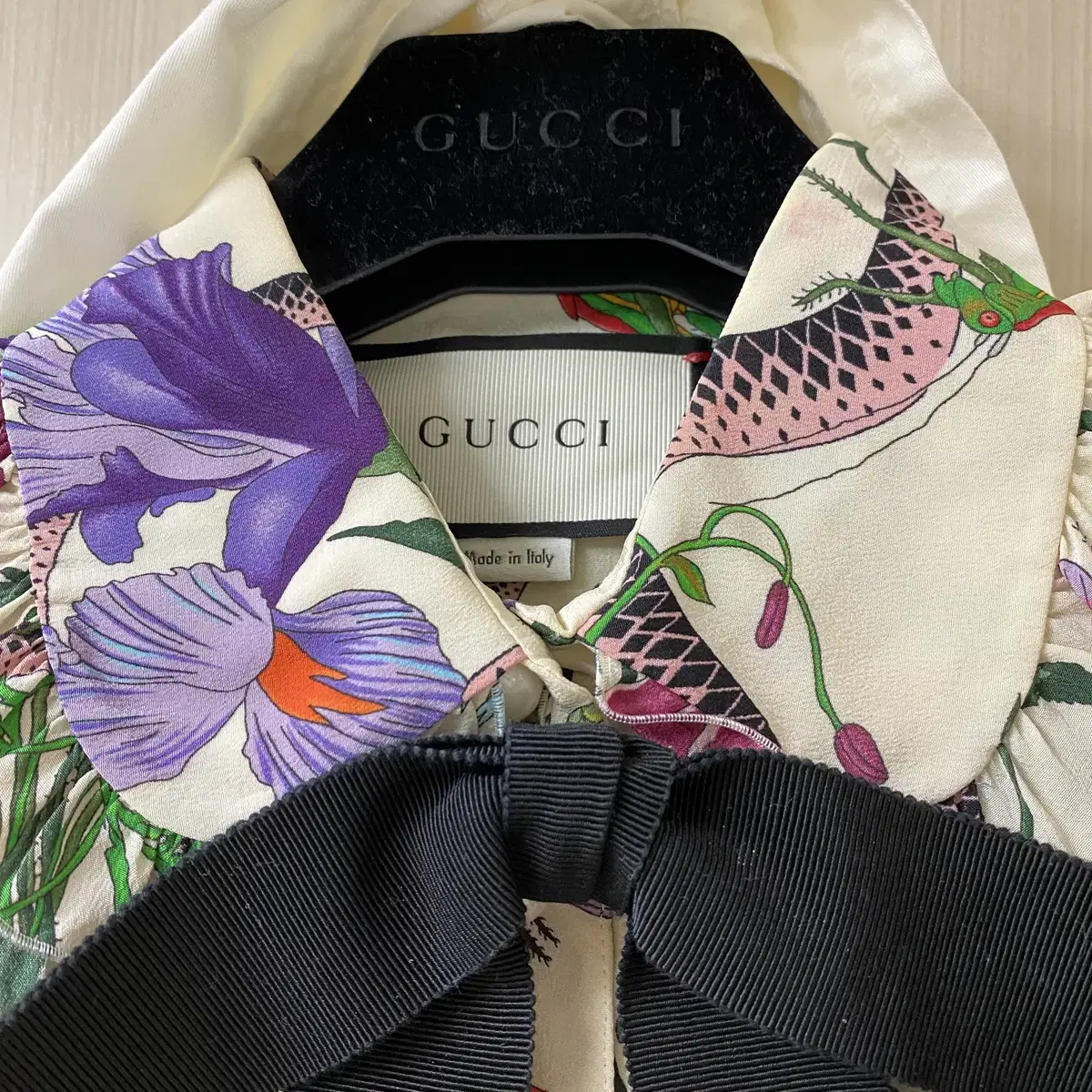 [정품] [GUCCI] 구찌 원피스 플라워 플로럴 프린트 리본 실크 쉬폰