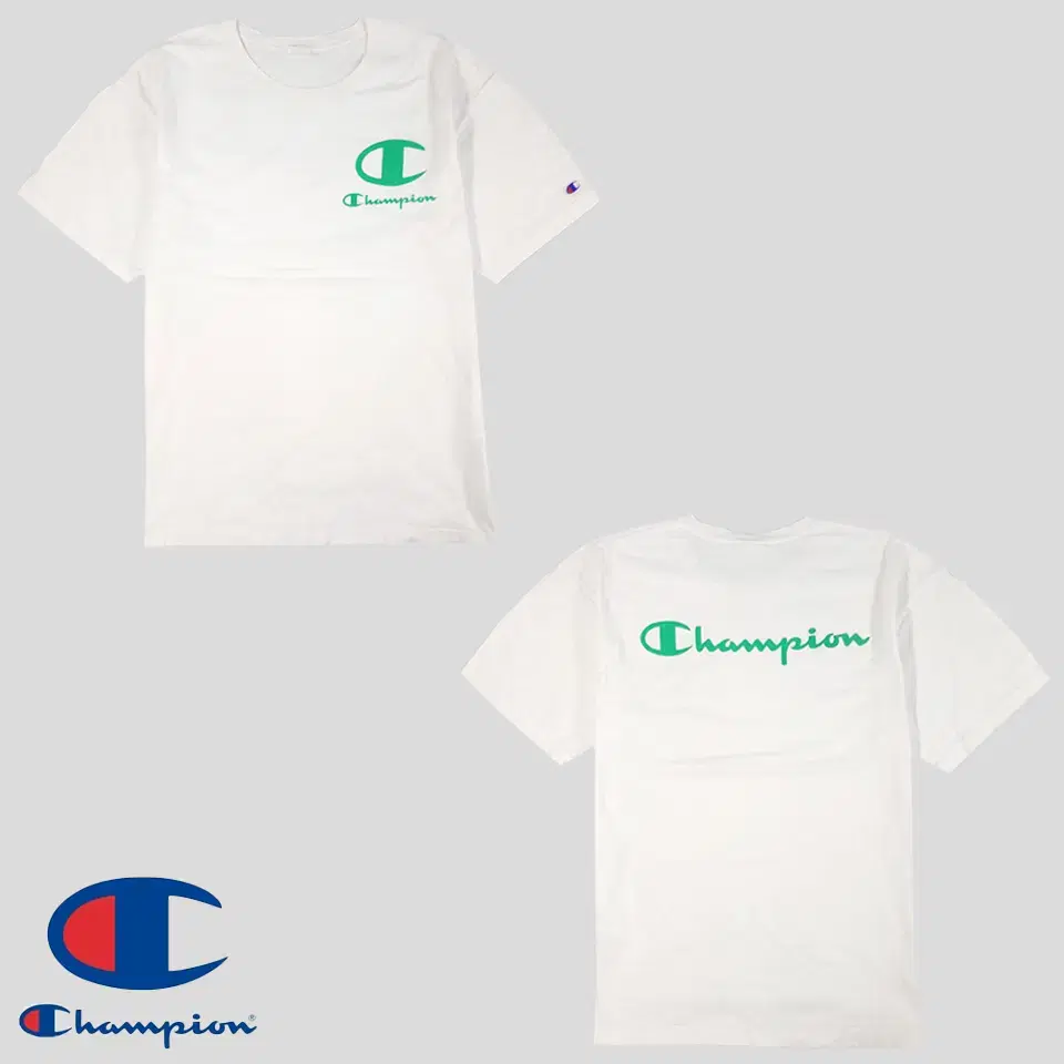 Champion X SHIPS SHIPS White Green C Logo Backprinted Cotton100 Short Sleeve