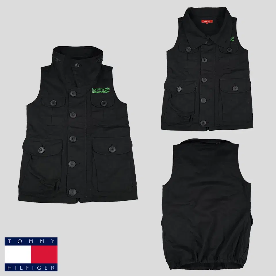 Tommy Hilfiger Tommy Girl Black Four Pockets Military Field Cotton100 Vest Best WO