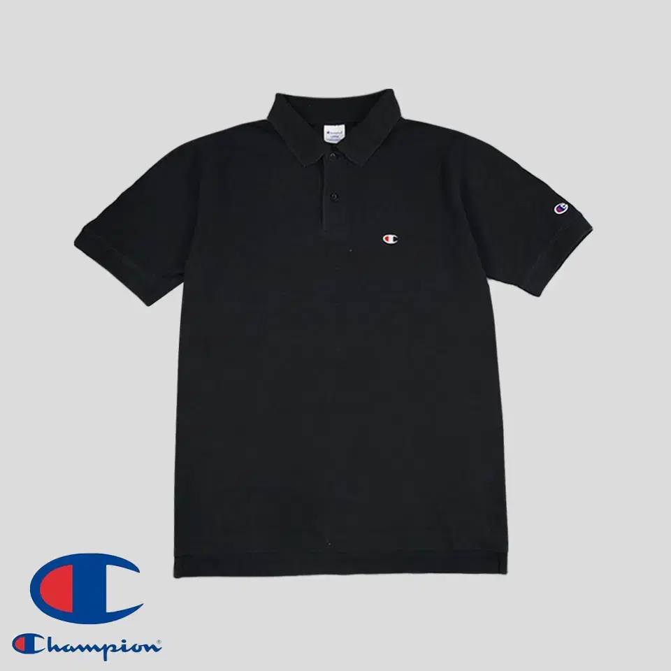 Champion JP black logo patch kara neck PK pique cotton100 short sleeve T-shirt M