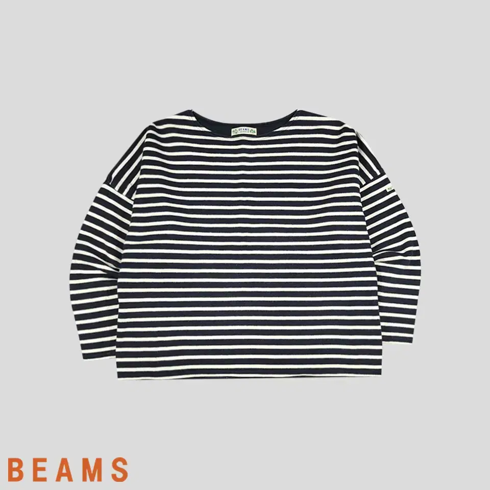 BEAMS Beams Heart Navy White Striped Ampatch Marine Boatneck Overfit