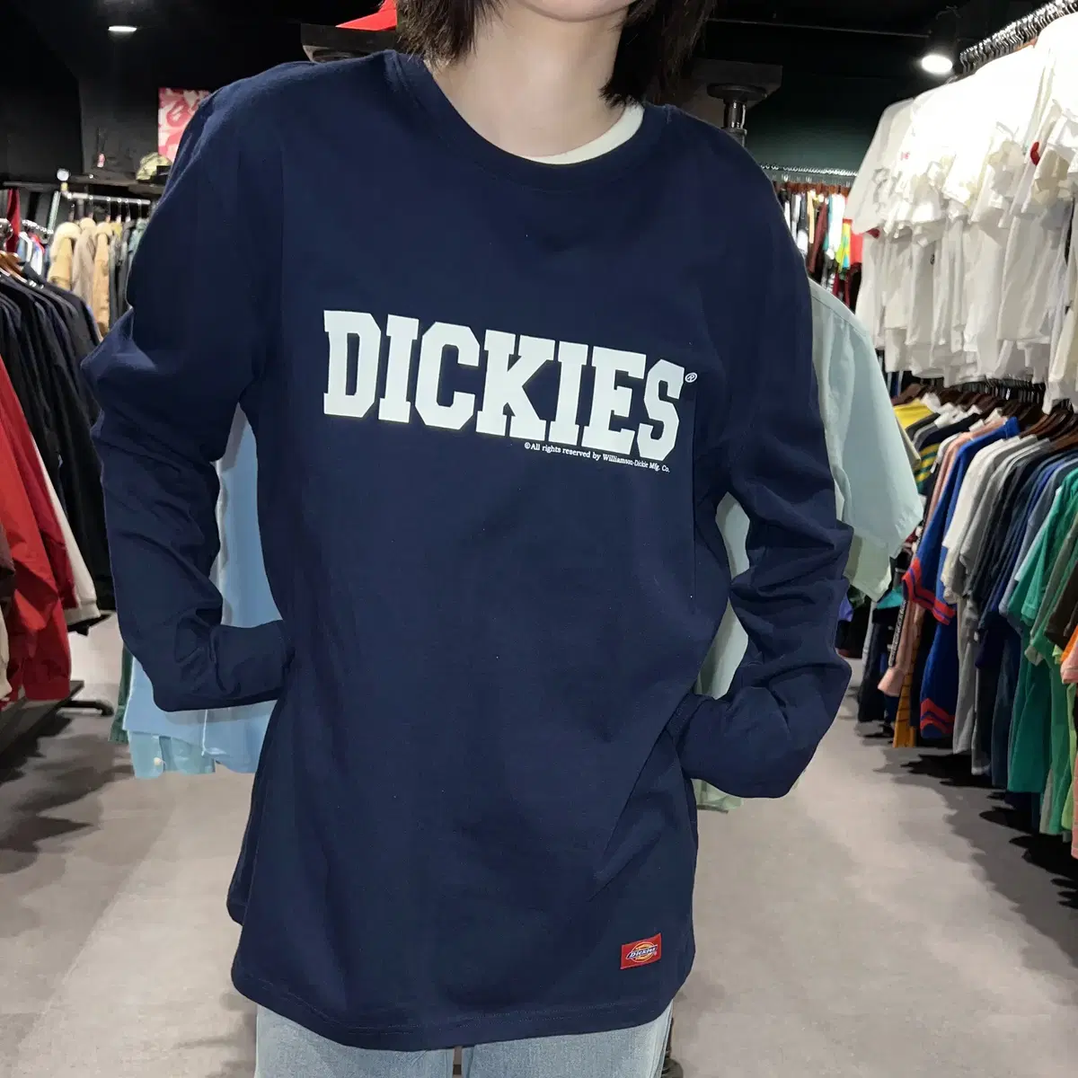 DICKIES 디키즈 전면 로고 프린팅 롱슬리브 티셔츠 네이비