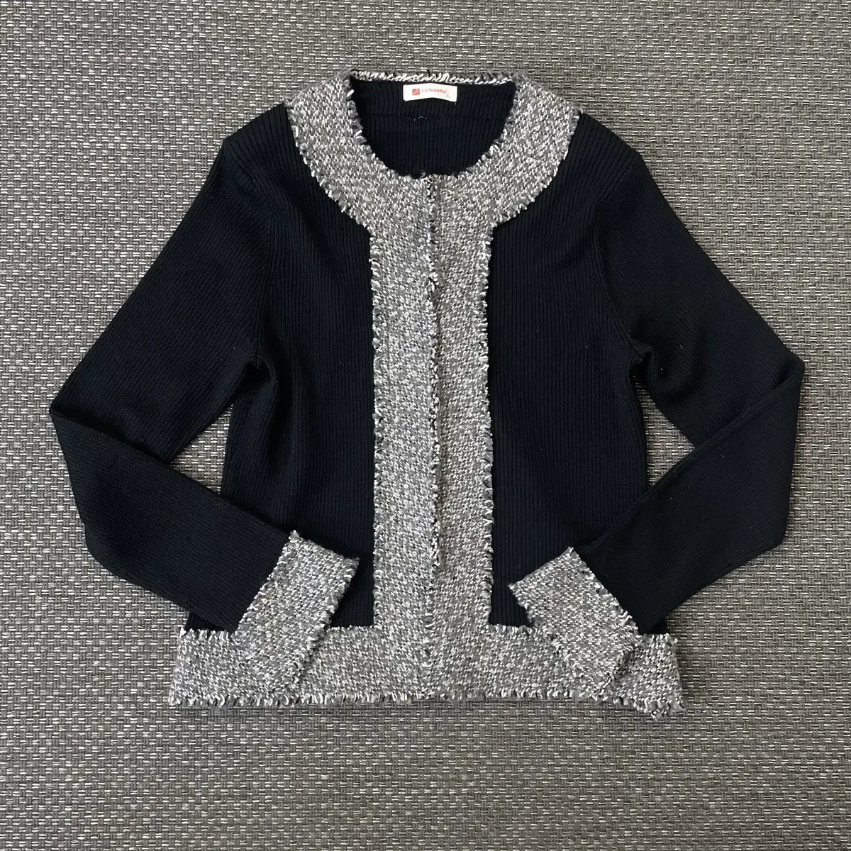 JPN Black Shoulder Pads acrylic Tweed Cardigan L