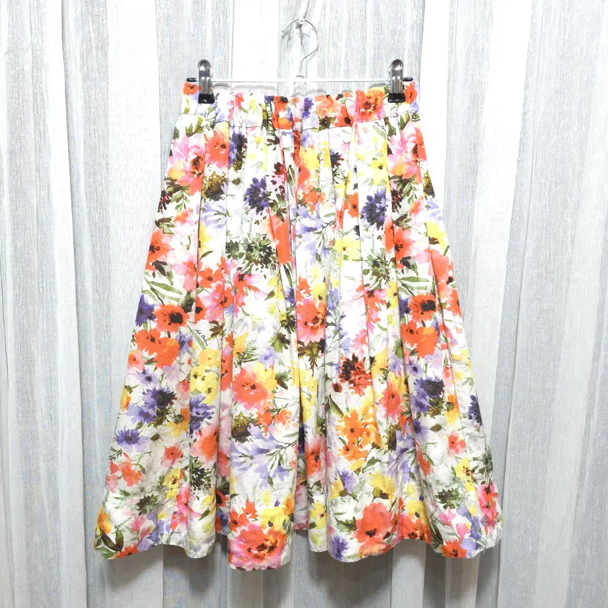 JPN Waistband Floral Pattern Pleated Skirt Women's M S232