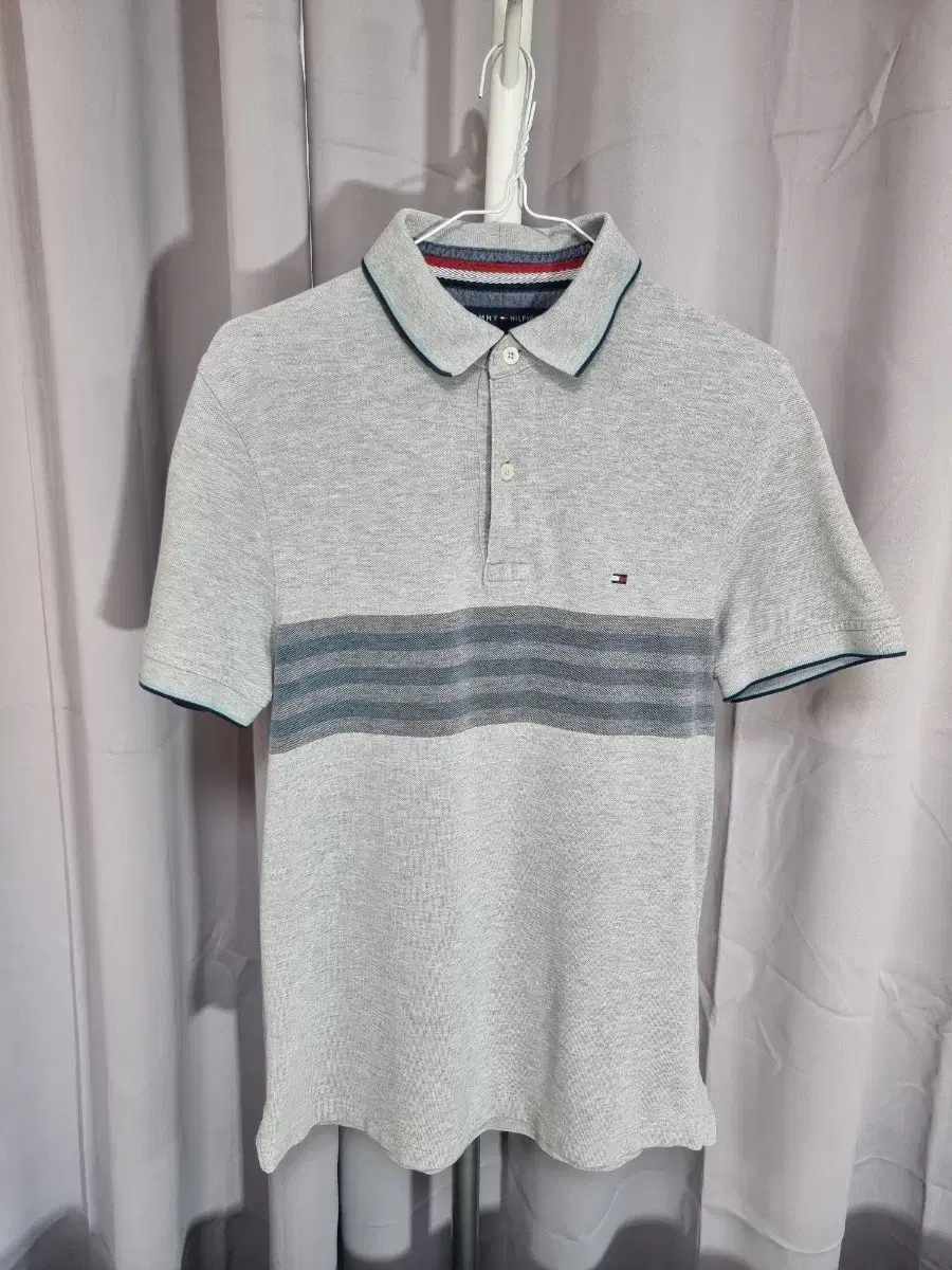 [SP] Tommy Hilfiger Short Sleeve Polo kara T-Shirt Custom Fit Gray