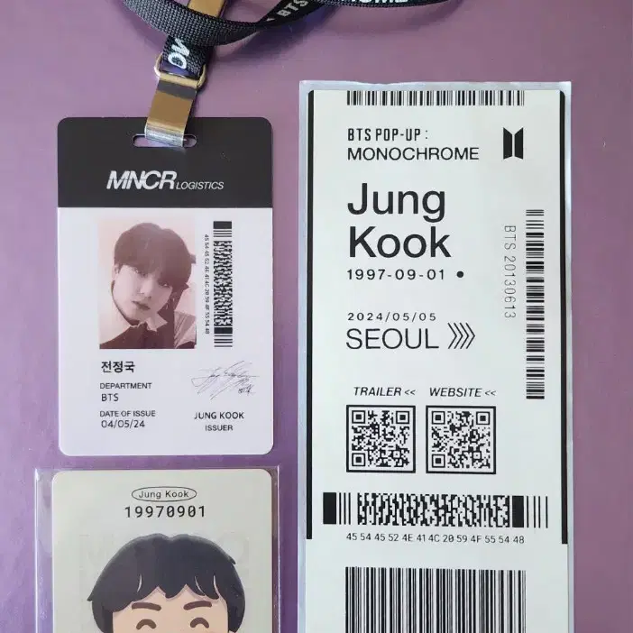 BTS 방탄 모로크롬 팝업 정국 세트(랜야드 인더섬 러기지택)