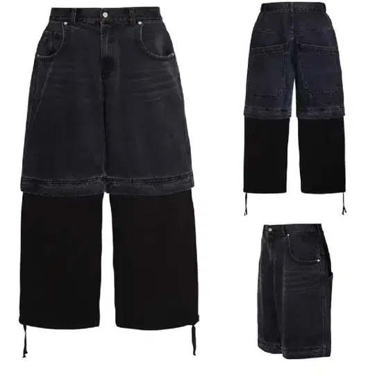 WASHED DETACHABLE BAGGY PANTS BLACK