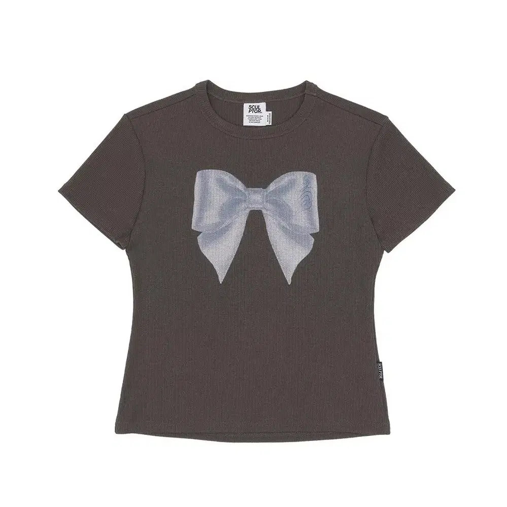 스컬프터 Big Bow Crop Top Brown 리본티셔츠