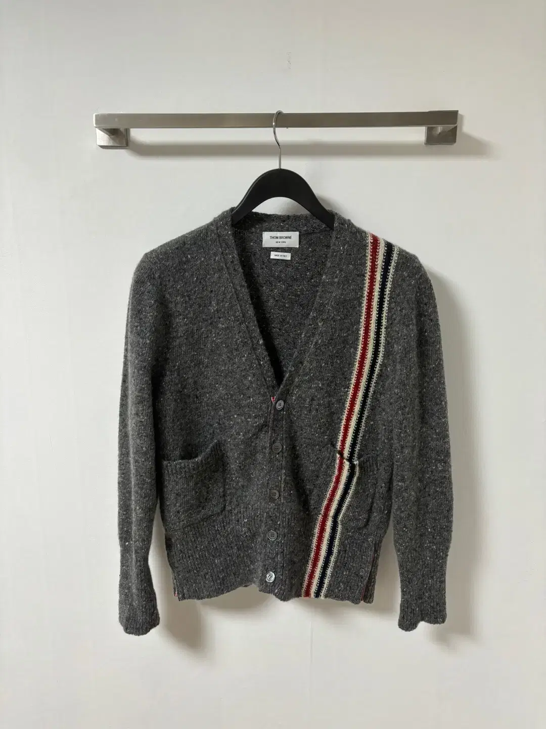 (2)Thom Browne Intarsia Mohair Cardigan Dark Gray