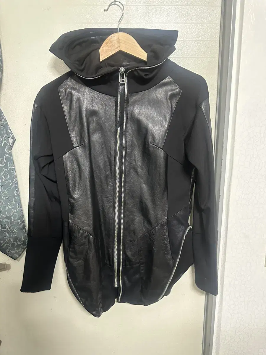 rick owens leather zip hoodie