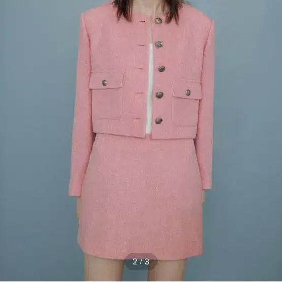 조이그라슨 Pink Tweed Crop Jacket