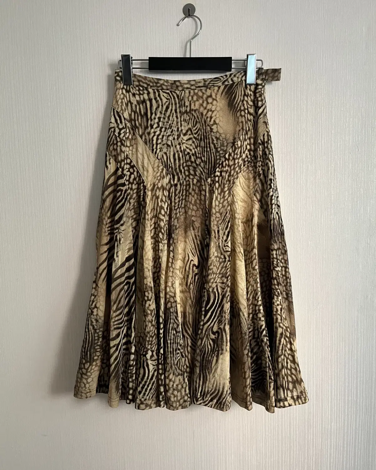 Animal pattern flare long skirt