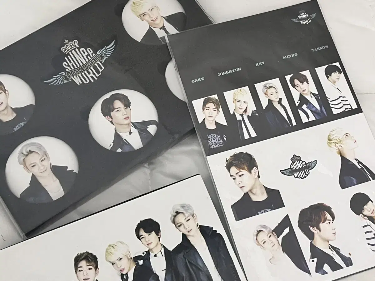 Shinee World 3 popcorn buttons,stickers, postcard in bulk