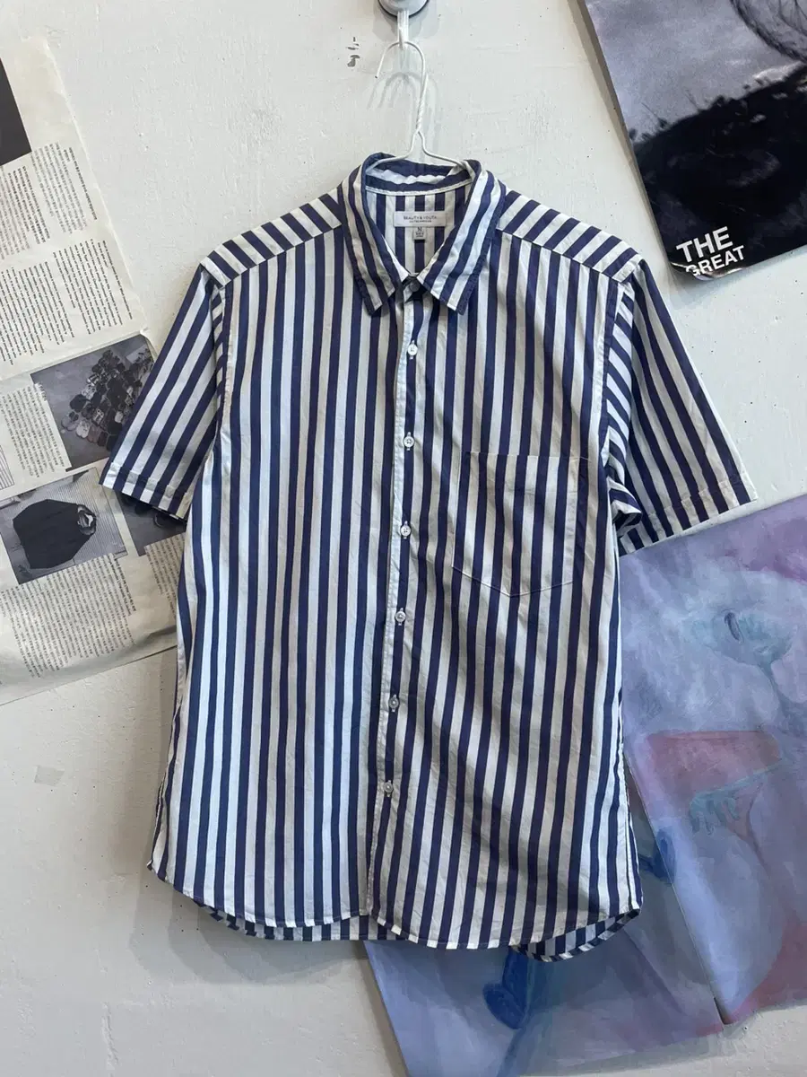 United Arrows Marine Stripe Short Sleeve Shirt 95