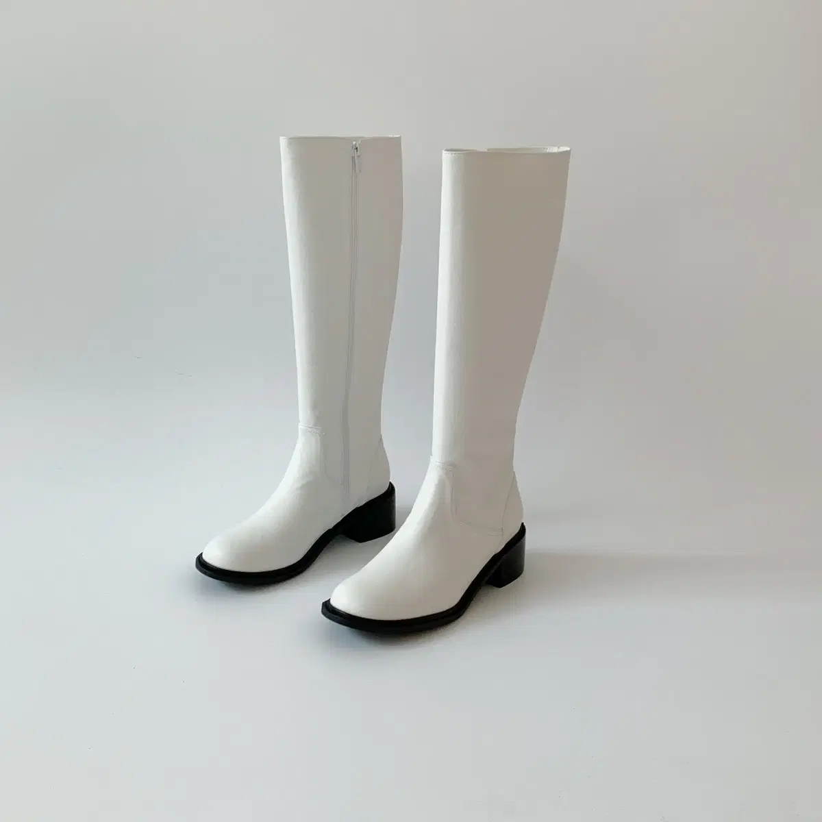 @Sale 9382 Round Toe 4cm Casual Long Boots - White 225-250