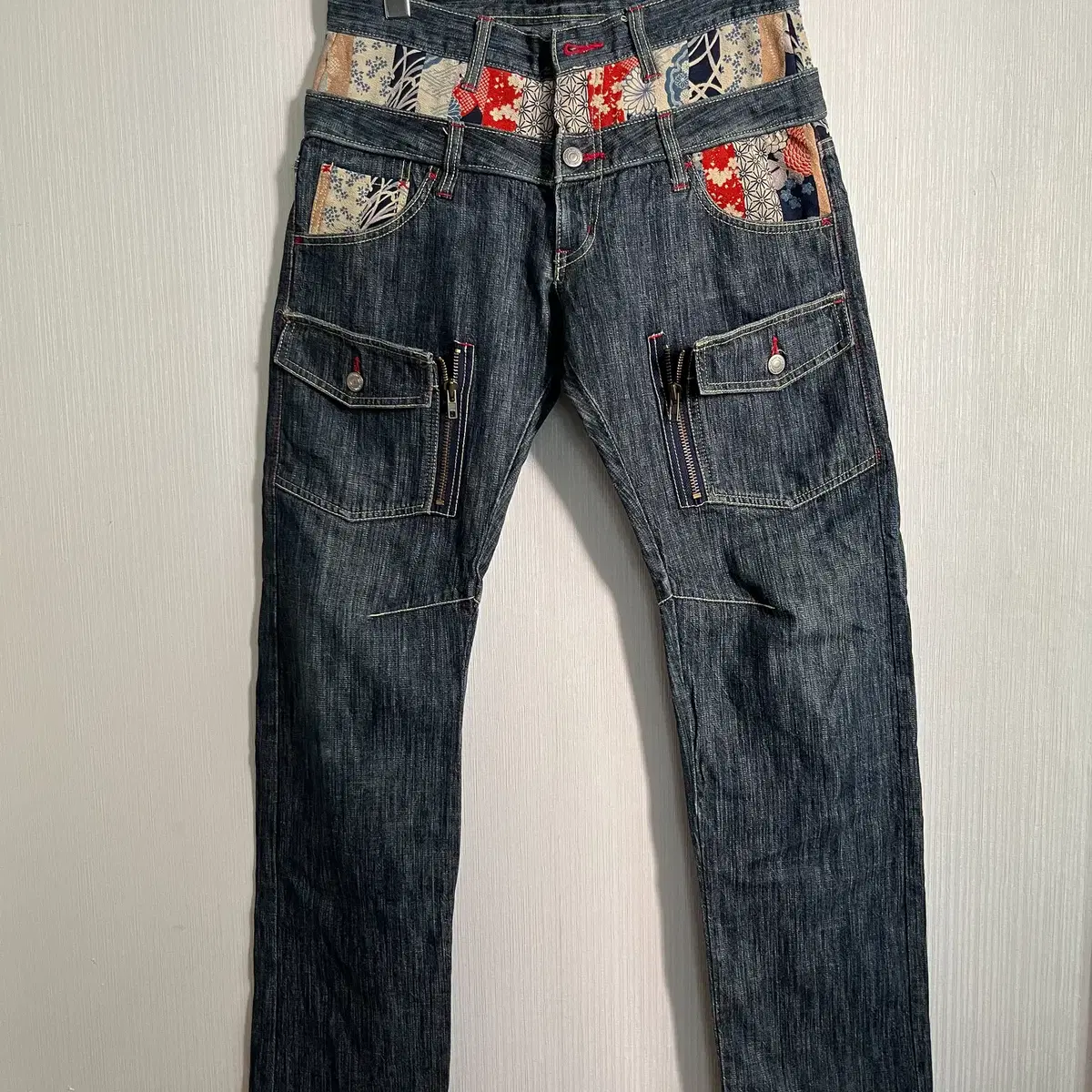 Double waist oriental denim pants