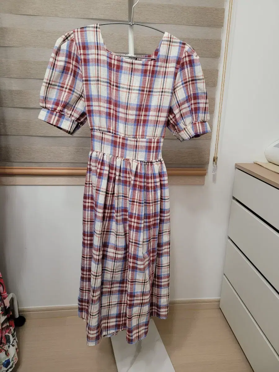 Linen check long ONEPIECE