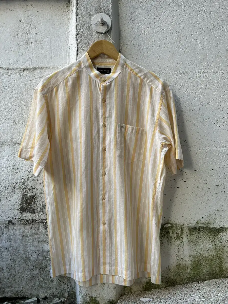 90s Nina Ricci Henley Neck Striped Vintage Linen Shirt 100SIZE