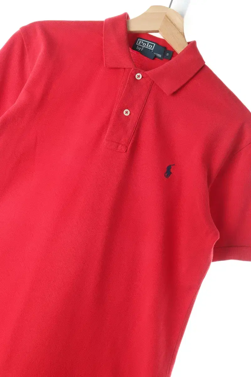 (S-M) Polo Ralph Lauren Short-Sleeved kara T-Shirt Red Plain Amekazi-C884