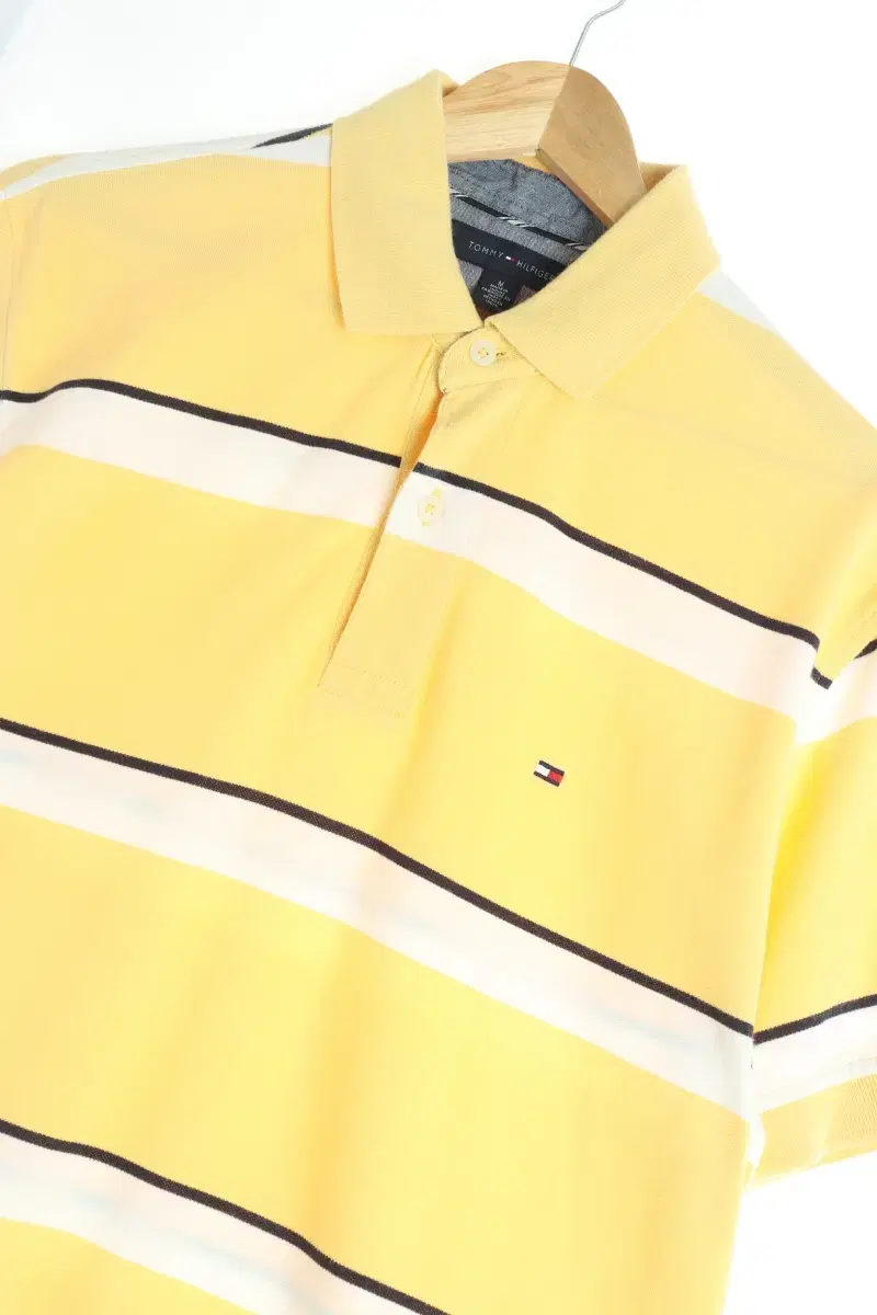 (M-L) Tommy Hilfiger Short sleeve kara T-shirt yellow stripe-CAF5