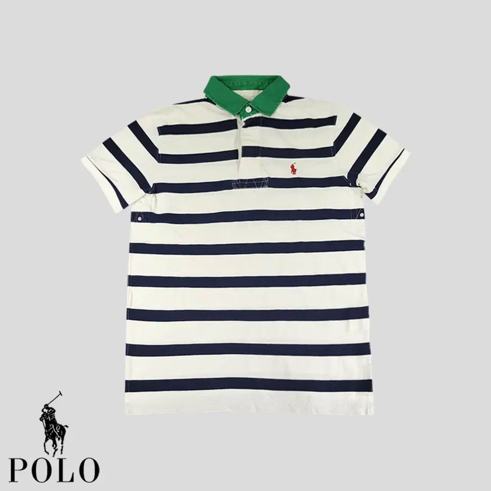 Polo Ralph Lauren White Navy Stripe Red Pony Green Custom Fit PK Pique