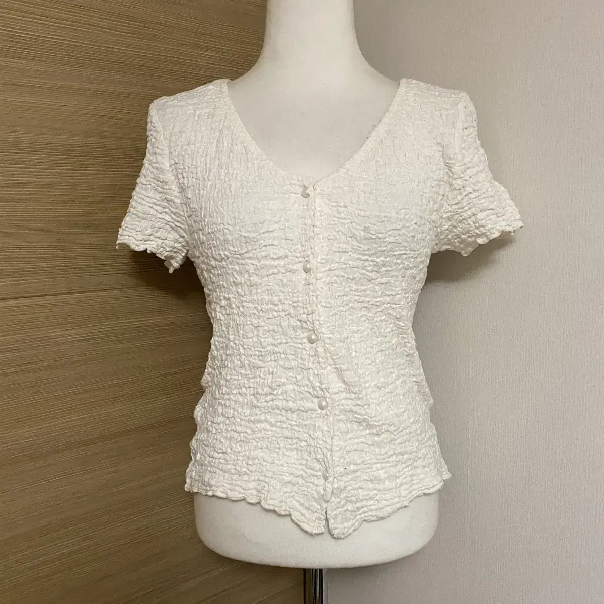 Japanese Vintage White Short Sleeve Pleated Cardigan T-shirt