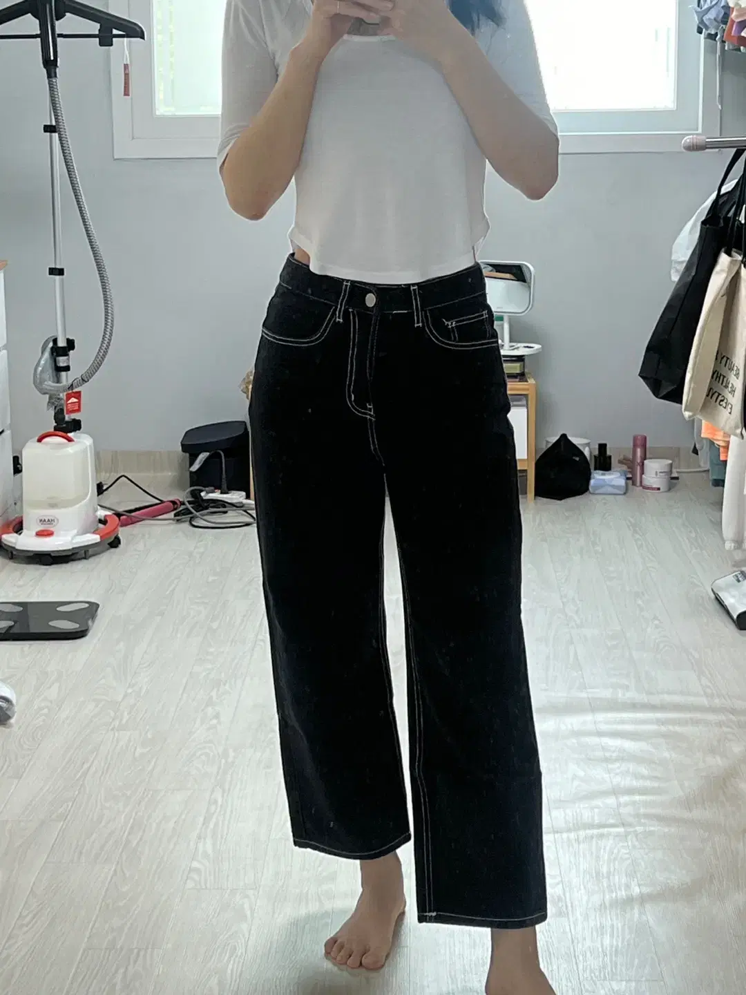 Black stitched cotton pants