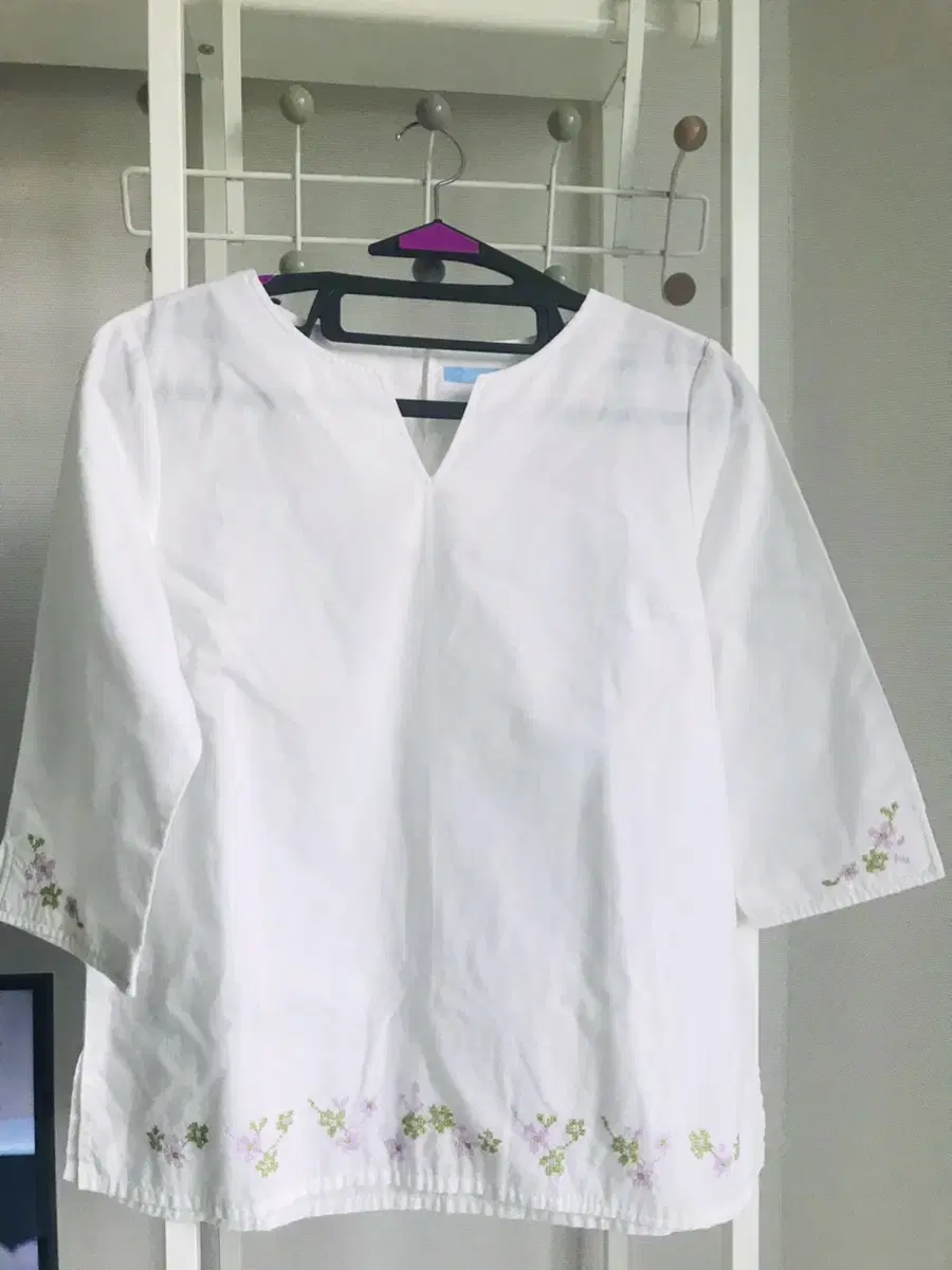 Japanese vintage floral cross-stitch blouse