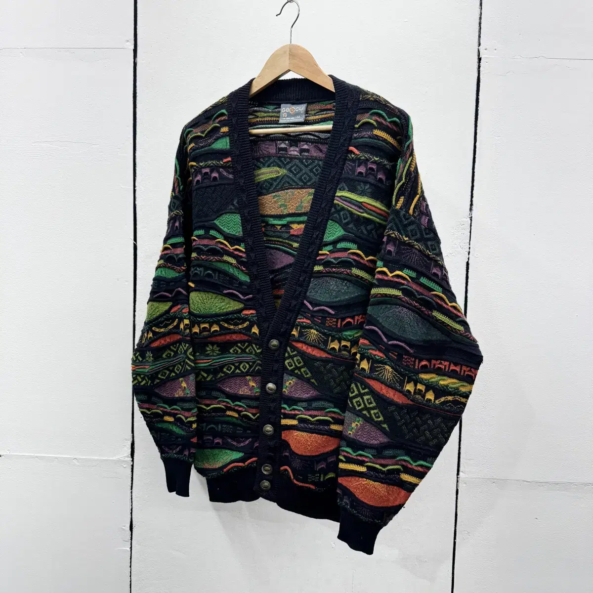 [L] 90s Geccu cable three-dimensional cardigan made in Austral