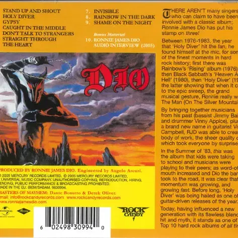 Dio - Holy Diver (CD) 유럽반 2005 리마스터 민트급