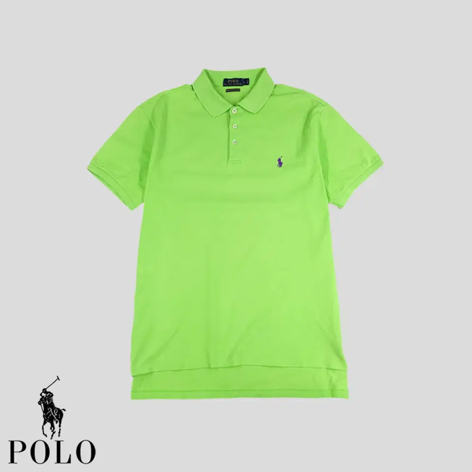 Polo Ralph Lauren Green Purple Pony Cotton-blend Pima Stretch Mesh PK Pique Kara Neck