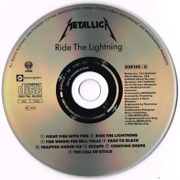 Metallica - Ride The Lightning(CD)유럽반NM-