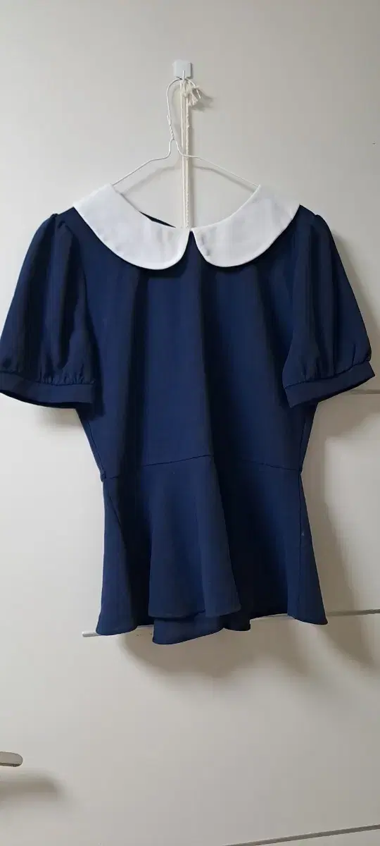 Navy Blouse Short Sleeve Blouse Flared Blouse