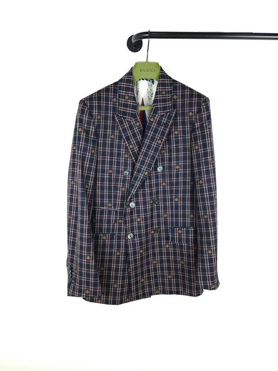 46 100 Gucci Bee Check Double Blazer Jacket