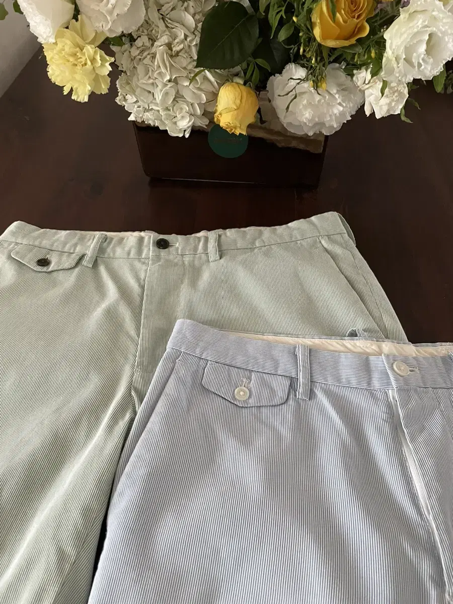 Two pairs of Uniqlo haneul, mint green striped vahn, size 80