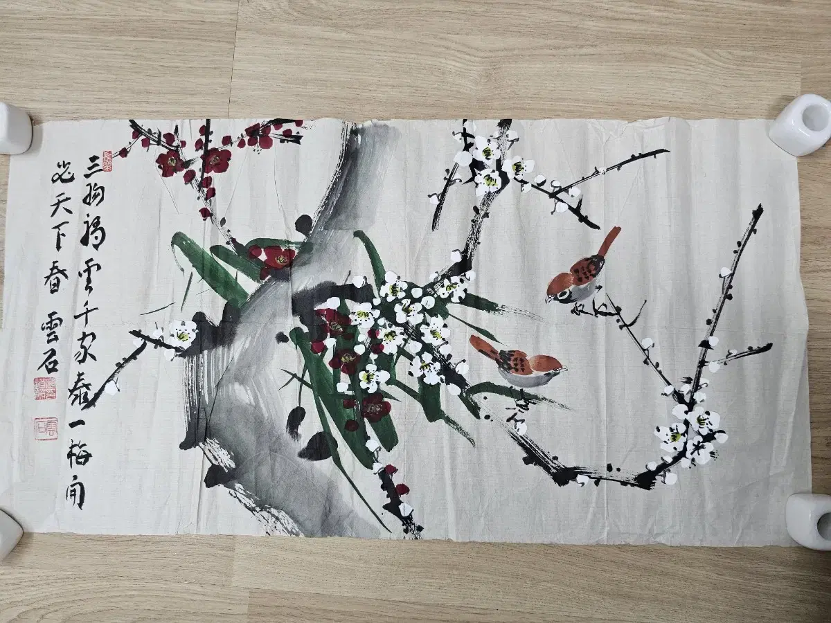 오래된동양화 매조도 낙질그림 65x35cm