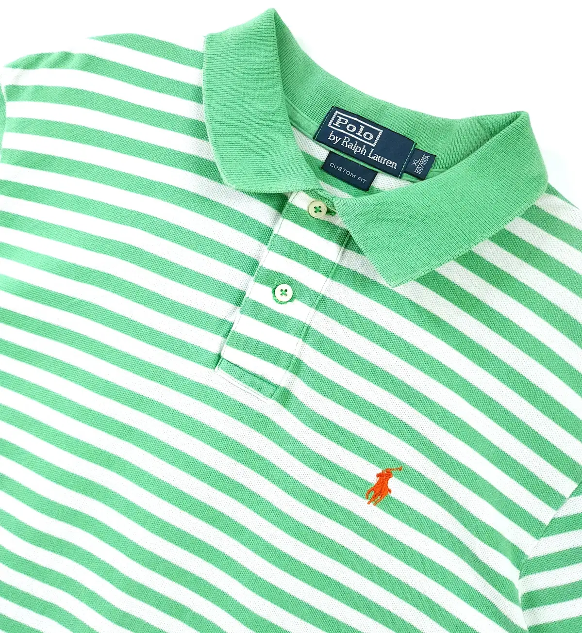 [XL] Polo Orange Pony Green Stripe Short Sleeve Karate