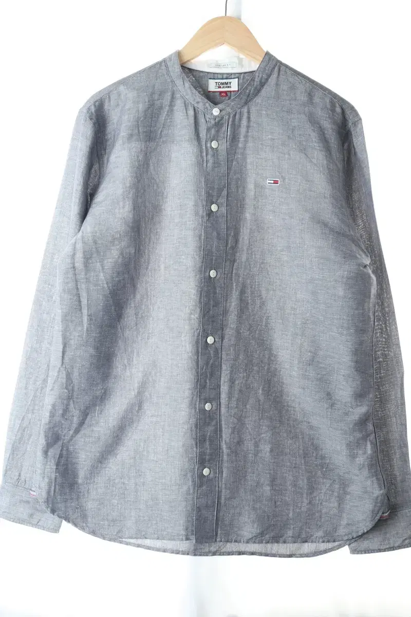 (XL) Tommy Hilfiger Shirt Navy Gray Linen Ma Plain Limited Edition-C93E