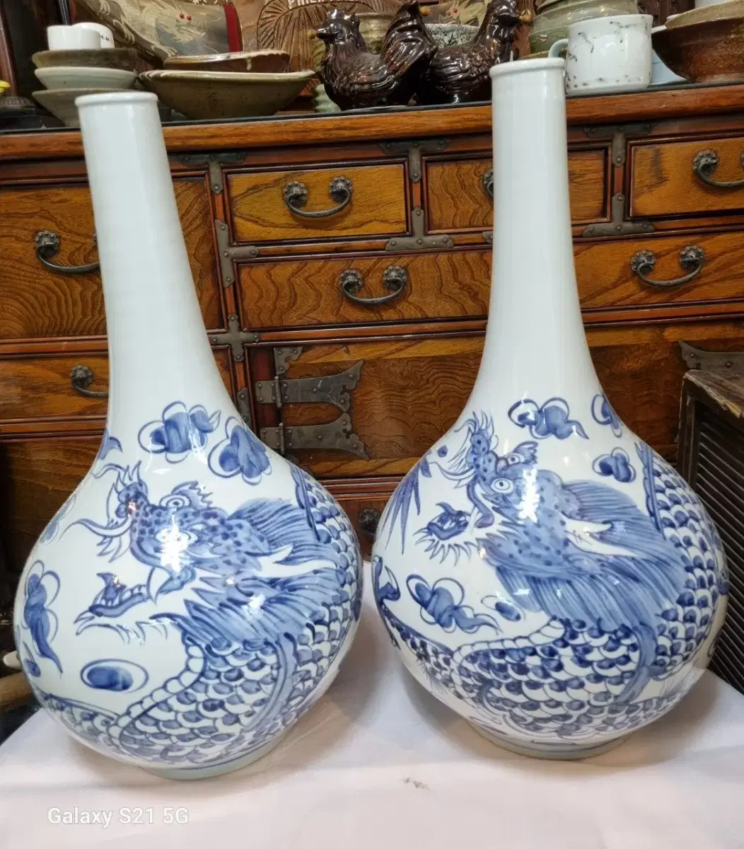 Set of Large Dragon Pattern Chunghwa White Porcelain Zuu Bottles