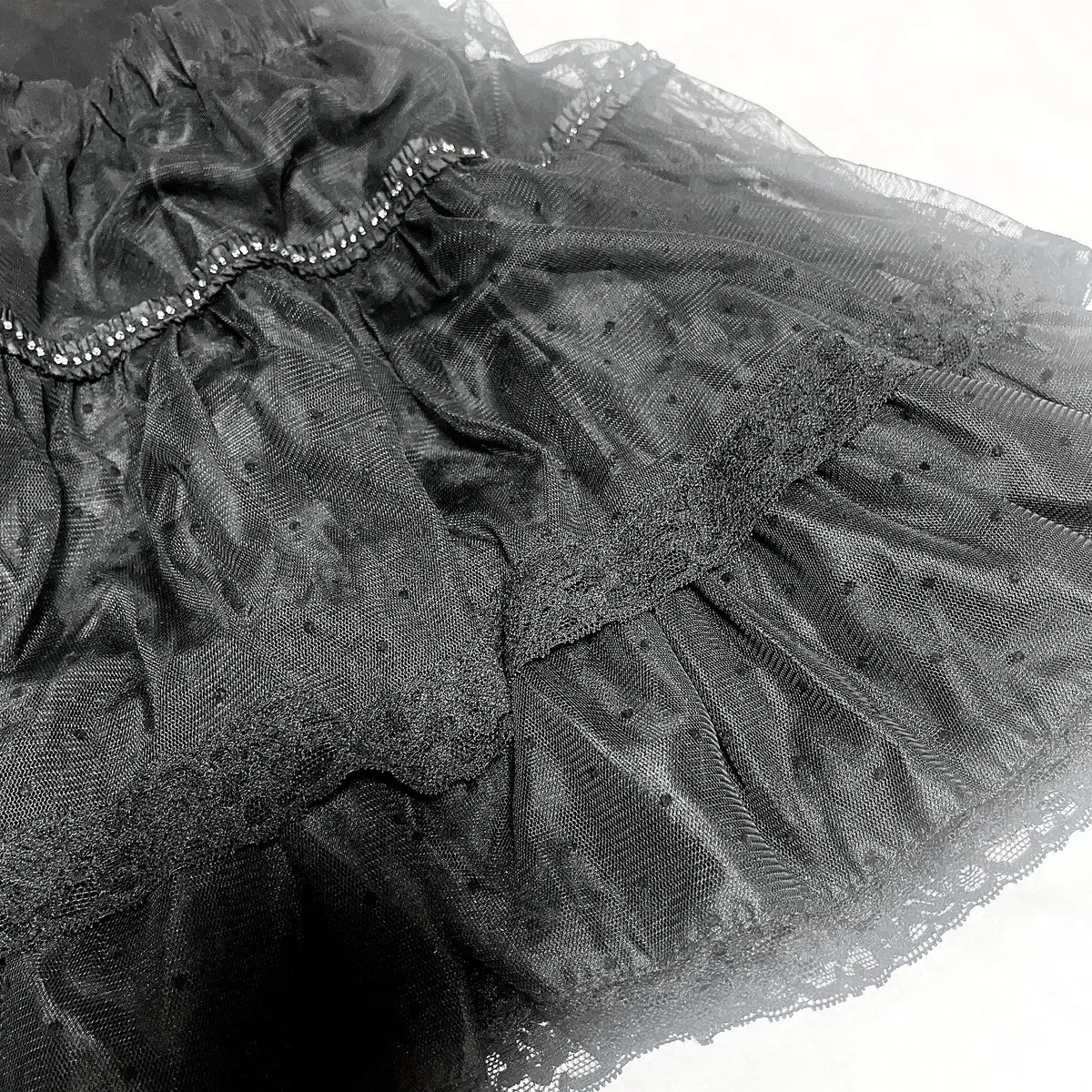 Vintage Exy's Palm Black Glitter Kangkang Chiffon Skirt