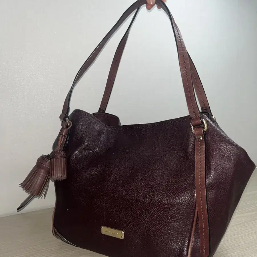 버버리 Burberry Red Leather Tote Bag Dark